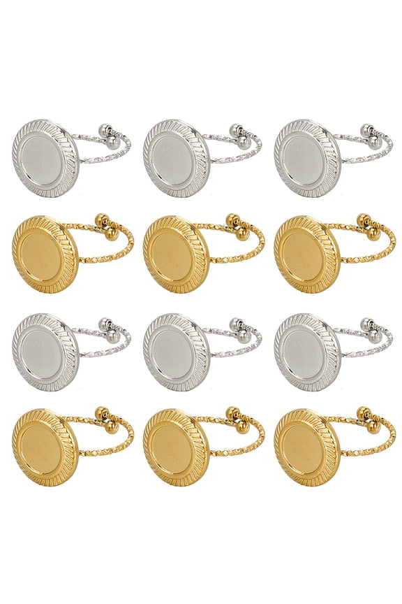 1 Box 12Pcs Stainless Steel Ring Blanks Cabochon Ring Bezel Gold Silver Metal Adjustable Open Finger Rings Bases Tray Component with 9mm Round Pad
