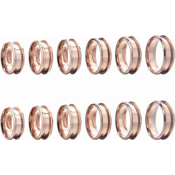 1 Box 12Pcs Stainless Steel Ring Blanks Grooved Finger Ring Blanks Settings Rose Gold Size 7/8/9/10/11/12 Inlay Finger Rings Core Blank for Ring Jewelry Making Kits Women Men DIY Crafts