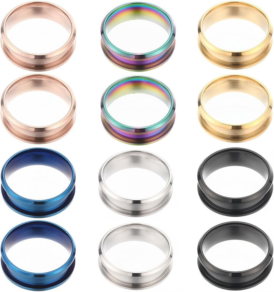 1 Box 12Pcs Stainless Steel Ring Blanks Size 7 Grooved Finger Rings ...
