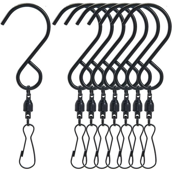 1 Box 12Pcs Swivel Hook Clips Wind Chime Spinner Hooks 360 Degree Dual Clip Rotatable S Hooks Stainless Steel Black Windsock Twisters for DIY
