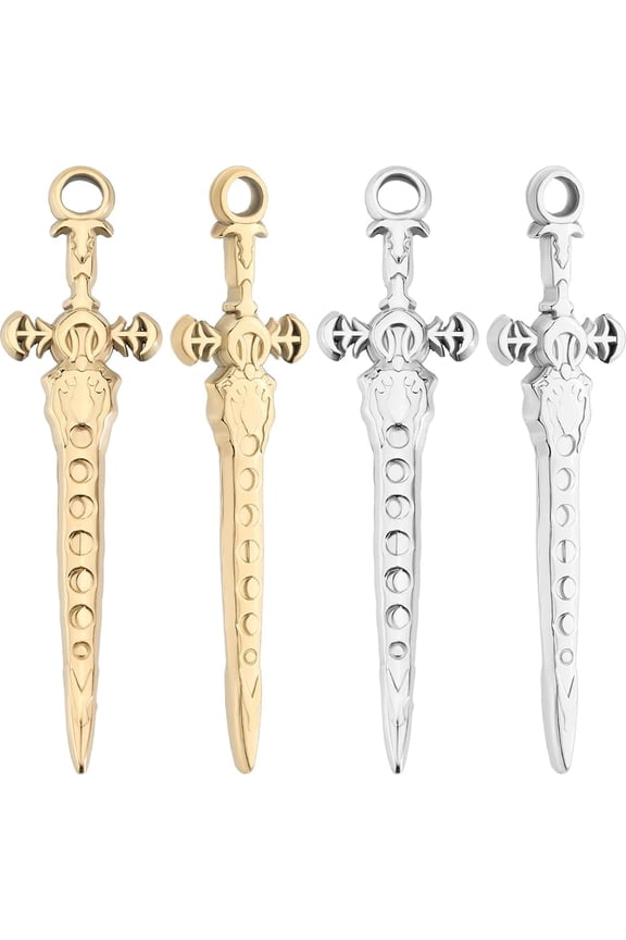 1 Box 12Pcs Sword Charm 304 Stainless Steel Long Goat Shape Sword Dangle Pendants Charm with Hole Necklace Jewellery Making (Gold Silver)