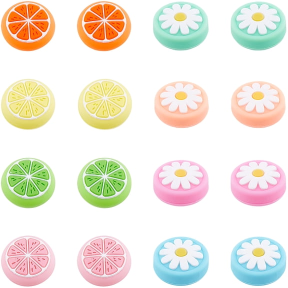 1 Box 12Pcs Thumb Stick Covers Flower Joystick Caps Silicone Lemon Switch Thumb Pad Covers Replacement Protective Anti-Slip Analog Thumbstick Button