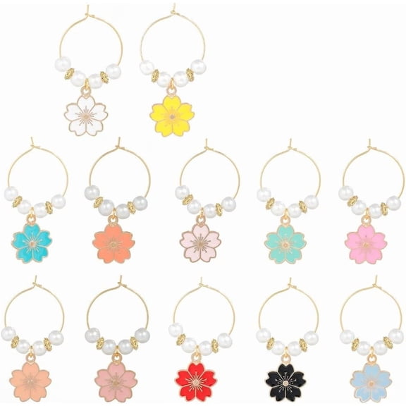 1 Box 12Pcs Wine Charms Wine Glass Charm Tags Glass Ball Spring Flower Drink Marker Tags Gold Drink Identifiers for Gathering