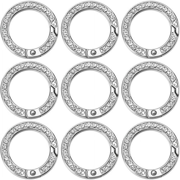1 Box 12pcs Metal Spring o Rings Large Spring Gate Ring 8.5mm/1.12inch Round Rhinestone Bling Simple Trigger Clip Clasp Ring for Key Rings Buckle Bags Jewelry Making DIY Crafts Accessories DIY
