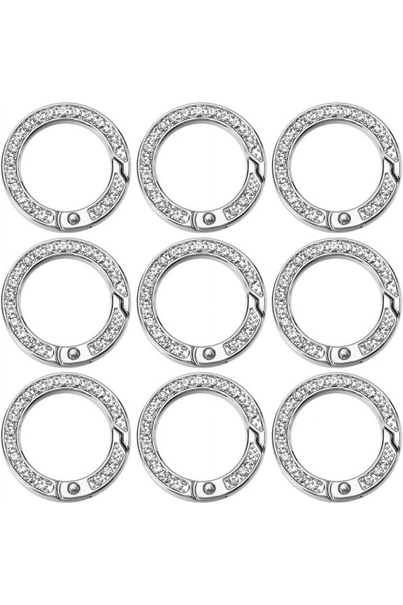 1 Box 12pcs Metal Spring o Rings Large Spring Gate Ring 8.5mm/1.12inch Round Rhinestone Bling Simple Trigger Clip Clasp Ring for Key Rings Buckle Bags Jewelry Making DIY Crafts Accessories