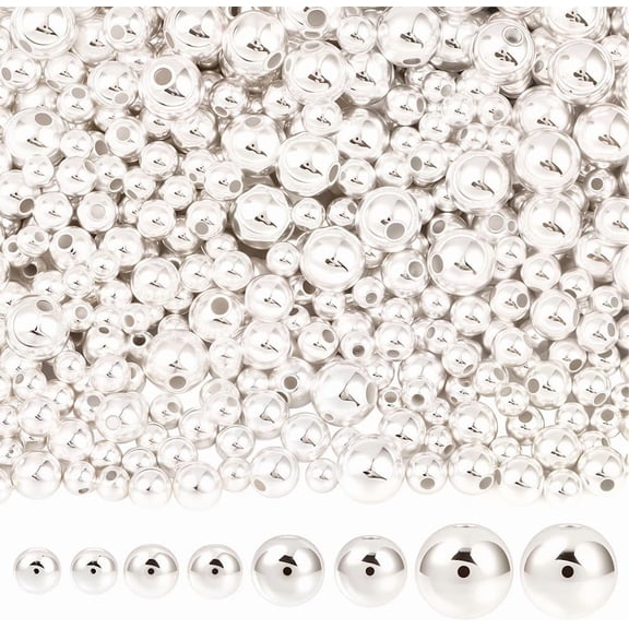 1 Box 1300PCS Silver Plastic Spacer Ball Beads with Holes Filled Mixed Size Round Spacers Small Assorted Loose Charms Bead Bulk for Jewelry Making Earrings Necklaces DIY Craft Supplies