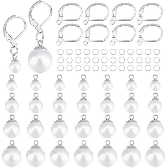 1 Box 130Pcs/Set 4 Sizes Imitation Pearl Earrings French Earring Hooks Leverback Ear Wires Kit Plastic Pearl Beads with 3.5mm Jump Rings Dangle Earrings Supplies for DIY Jewelry Making