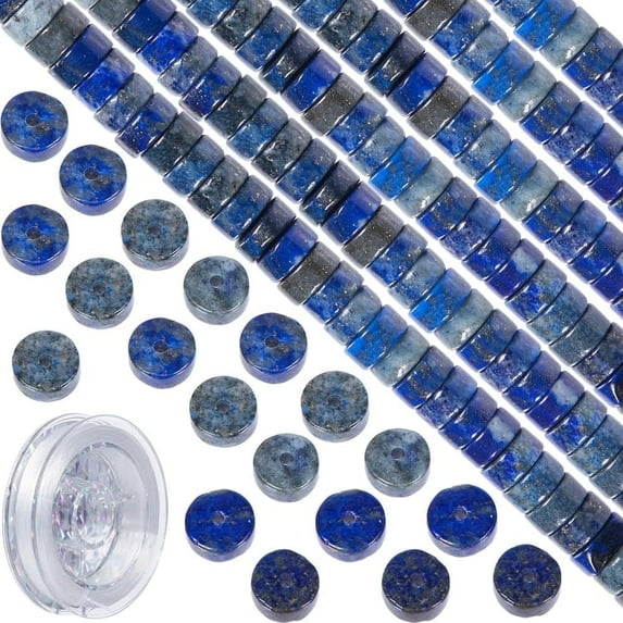 1 Box 135Pcs Flat Stone Beads Lazuli Beads 6mm Stone Bead String Gemstone Beads Healing Energy Gemstone Spacer Loose Beads for Jewelry Making DIY Earrings Bracelet Necklace Women Gift