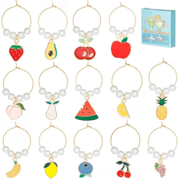 1 Box 14 Sets Wine Glass Charms Thanksgiving Enamel Fruit Wine Glass Markers Charm Drink Identifiers Glass Identification Beading Hoops Wine Rings for Glasses Charms Christmas Party Favor for DIY