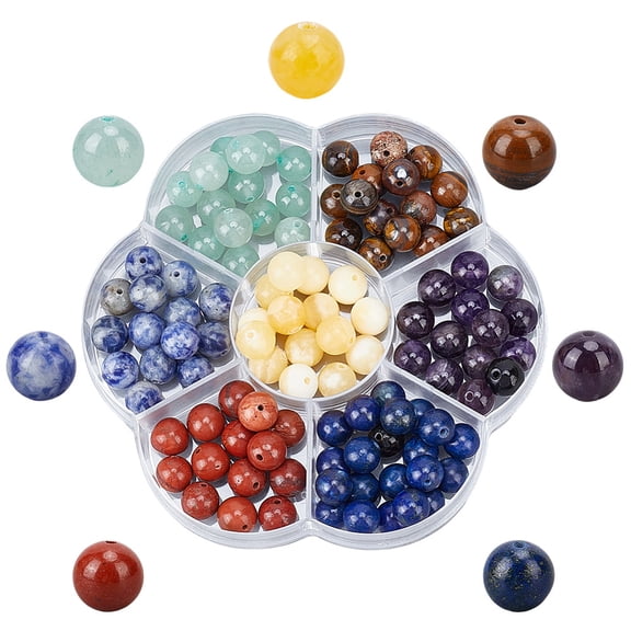 1 Box 140PCS 8MM Natural Round Stone Beads with Holes Assorted Mixed Color Genuine Gemstone Dyed Undyed Spacer Loose Bead Bulk