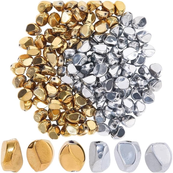 1 Box 140Pcs Handmade Lampwork Beads Irregular Glass Beads Bulk Gold Silver Shiny Flat Loose Spacers with Hole for Jewelry Making Bracelets Necklace Crafts Accessories colorful DIY