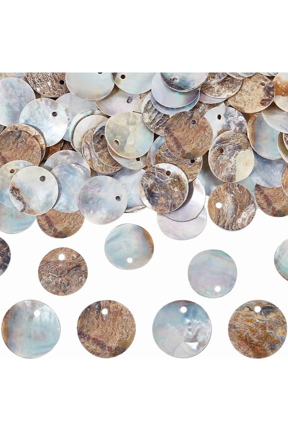 1 Box 140Pcs Sea Shell Charms 15mm Flat Round Shell Beads with Iridescent Back Disc Coin Ocean Natural Shell Charm Pendant for Jewelry Making Charms Earrings Necklaces DIY Craft Decoration colorful