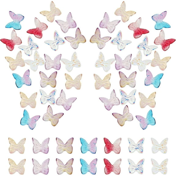 1 Box 140pcs Butterfly Beads Slime Charms 7 Colors 3D Butterfly Cabochons Nail Tiles Crystal Butterfly Fillers Flat Back Nail Art Decoration for DIY Brooch Decoration Mobile Phone Case