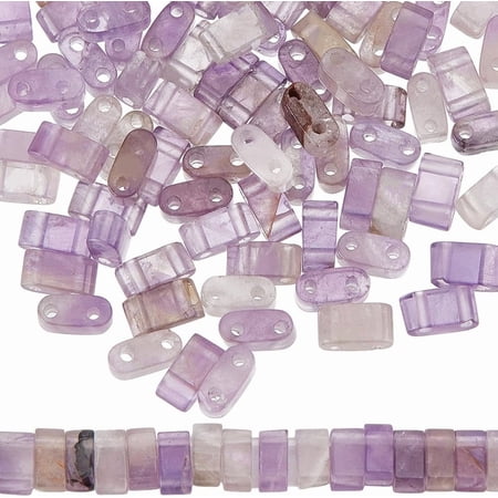 1 Box 140pcs Square Seed Beads Bead Purple Natural Amethyst Opaque 2 Holes Flat Rectangular Stone Spacer Bead Bulk for Jewelry Making Wedding Birthday Anniversary Bracelets Crafting Multi-color