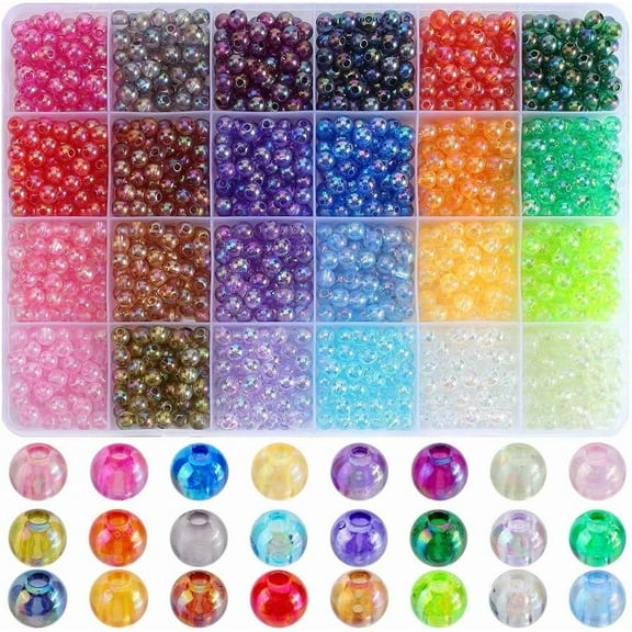 1 Box 1440Pcs 24 Colors AB Round Beads Colorful Acrylic Beads 6x5mm Small Multicolor Plastic Transparent Loose Christmas Clear Beads for Jewelry Making Necklaces Bracelets DIY Crafts