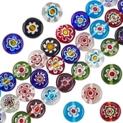 1 Box 144PCS 10MM Handmade Flower Pattern Millefiori Flat Round Glass Beads with Holes Flowers Lampwork Colorful Charms Spacer Bead Craft Supply