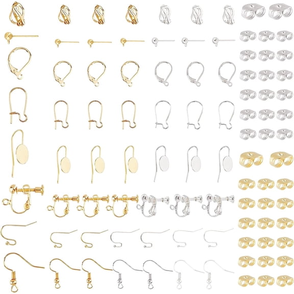 1 Box 148Pcs 18 Styles DIY Earring Making Findings Kit Clip-on Earring Findings Hoop Earring Findings Brass Ball Post Ear Studs French Earwires Hooks for Ears Earring Jewelry DIY Making