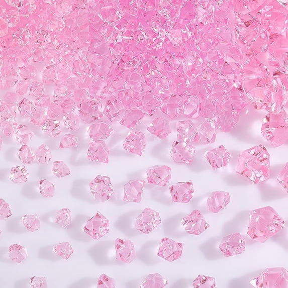 1 Box 14OZ Pink Fake Ice Rocks 375 pcs Crystal Cubes Stones Crushed Ice Rocks Cubes Stones Acrylic Gems for Glass Vase Fillers Floral Display Wedding Centerpieces Crafts Home Decoration