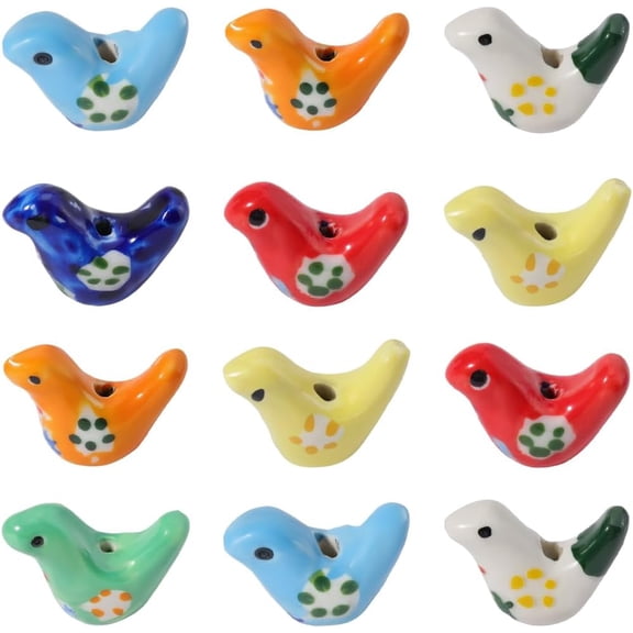1 Box 14Pcs 7 Colors Ceramic Pigeon Beads Bird Beads Bulk Colorful Floral Printed Dove 3D Pigeon Shaped Porcelain Birds Animal Loose Spacers
