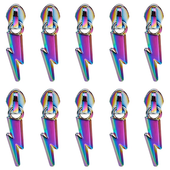 1 Box 14Pcs Alloy Slider Pull Tab for Luggage Clothing Jackets Backpacks Lightning Bolt Rainbow Color 4.2cm