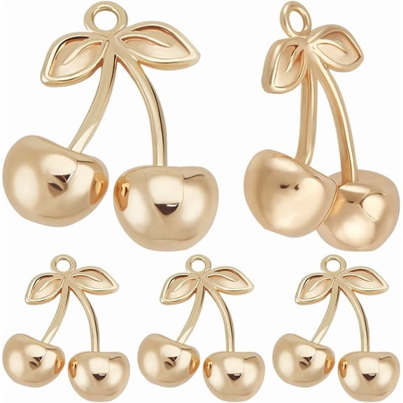 1 Box 14Pcs Cherry Charms 18K Gold Plated Dangle 3D Fruit Pendant Charms
