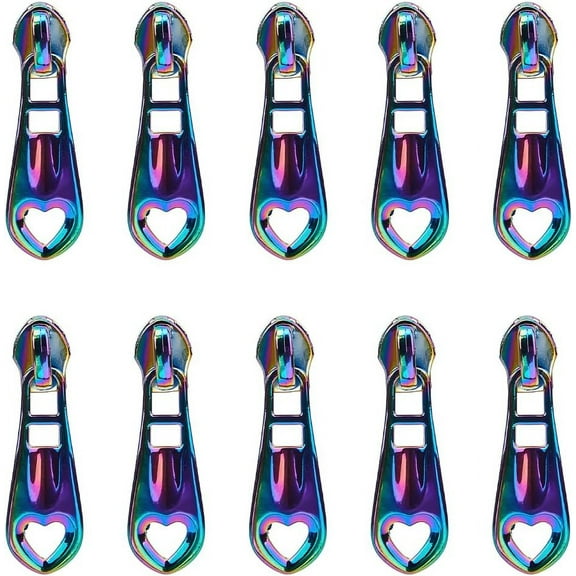 1 Box 14Pcs Rainbow Heart Shaped Zipper Pulls Replacement Metal Zipper Sliders Alloy Zipper Pulls Tabs Zipper Repair Kit for Purse Handbag Making Craft Sewing DIY Tailor Luggages Bags Rainbow Color