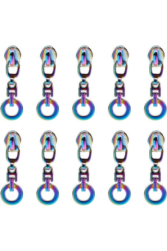 1 Box 14Pcs Rings Zipper Pulls Tabs Metal Rainbow Zipper Slider Replacement Alloy Coloful Zipper Sliders Charms Zipper Repair Kit