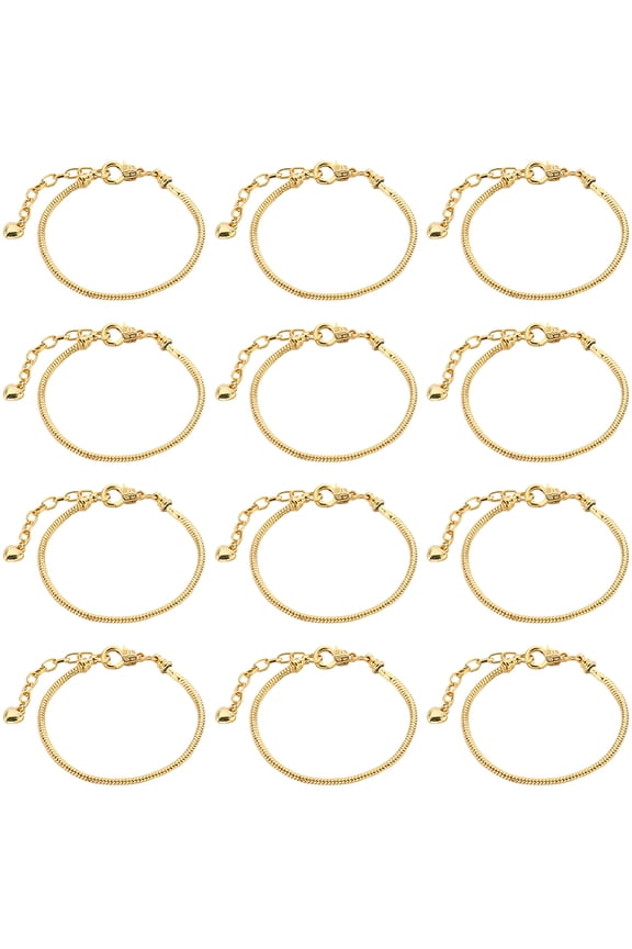 1 Box 14Pcs Snake Chain Bracelet Bulk Brass Snake Chain Charm Bracelets with Iron Extender Chain Heart Tag Findings for Jewelry Making Chains Supplies DIY European Bracelets Craft Women DIY