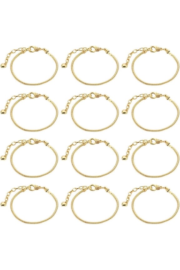 1 Box 14Pcs Snake Chain Bracelet Bulk Brass Snake Chain Charm Bracelets with Iron Extender Chain & Heart Tag Findings DIY