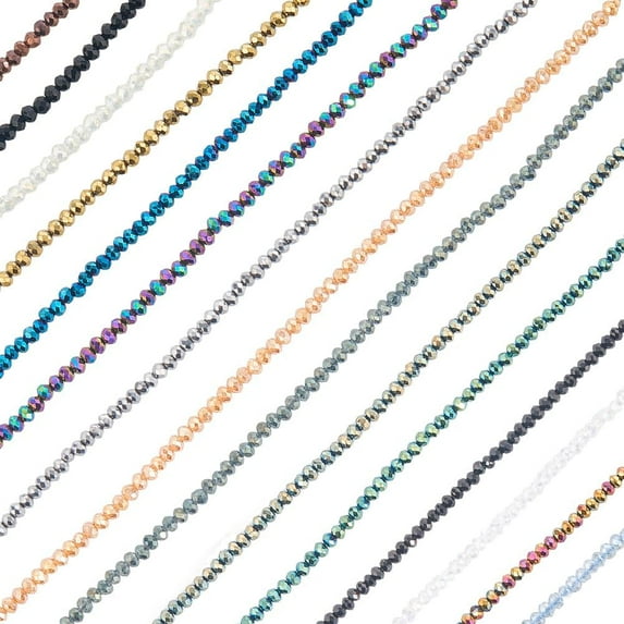 1 Box 15 Colors 15 Strands 3300PCS 2MM Small Plated Glass Rondelle Beads with Holes AB Color Faceted Loose Spacer Bead Bulk for Jewelry Making Bracelets Necklace DIY Craft Supply