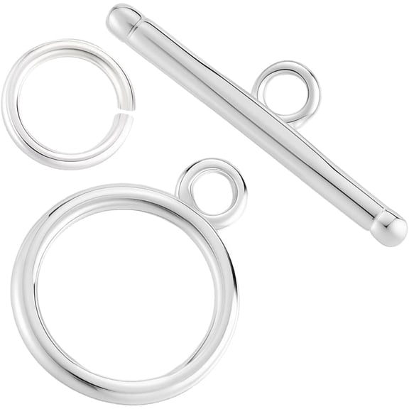1 Box 15 Sets Toggle Clasps 925 Sterling Silver Plated Brass Jewellery Clasps Connectors Round Ring Toggle T Bar Sets with 15Pcs Open Jump Rings for Necklace Bracelet Earring Making