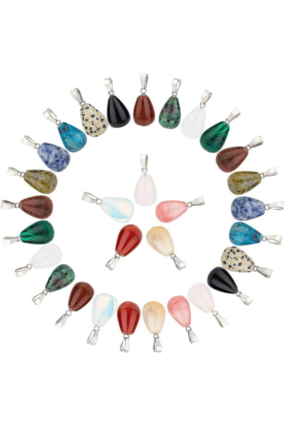 1 Box 15 Styles 30Pcs Water Drop Stone Pendants Teardrop Semi-Precious Healing Gemstone Charms Pendant Bulk for Adults DIY Choker Necklace Jewelry Making Crafts for diy