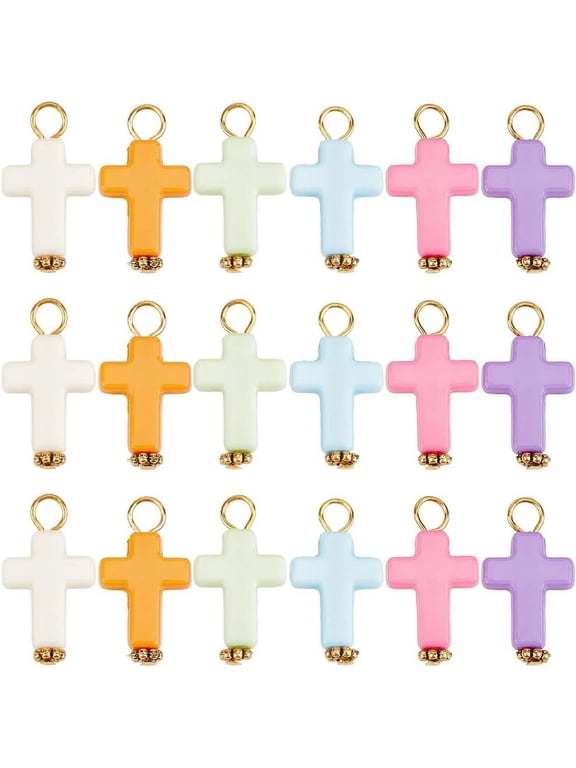 1 Box 150 Pcs Small Acrylic Cross Charms Plastic Cross Charms Bulk Little Colorful Candy Color Cute Crosses Festivals Charm Charms DIY Crafts Necklace Bracelet Earring