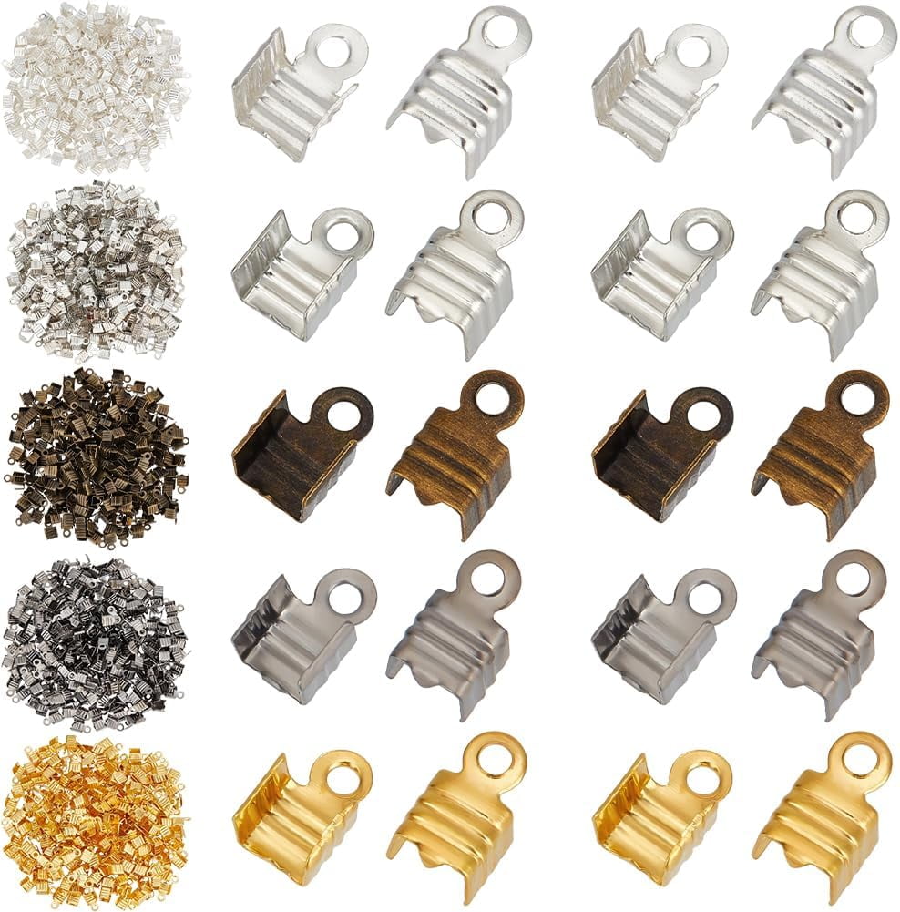 Pcs 5 Colors 7x4mm Fold Over Cord Ends Crimp End Tips Crimp Cord Ends Caps Iron Fold-over Ribbon Leather Crimp End Findings Jewelry Connector Making Diy Crafts Neckl