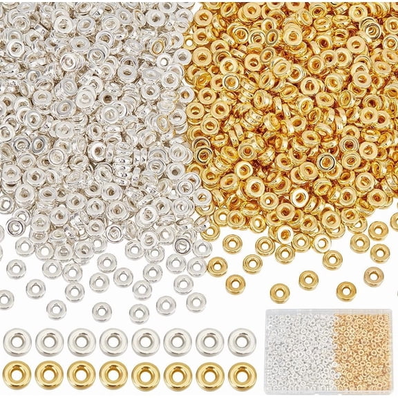 1 Box 1500Pcs 6mm Flat Round Silver Spacer Beads Gold Disc Beads Bulk 2mm Hole Plastic Rondelle Flat Round Bead Stopper Beads Colorful
