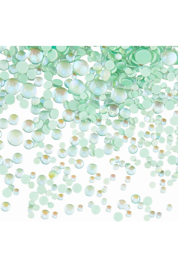 1 Box 1500Pcs Green Flatback Rhinestones Flat Back Pearl Gems Bulk Small Cabochon Translucent Glass Half Round Fingernail Charms