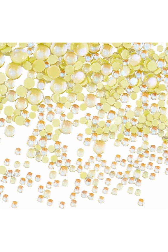 1 Box 1500Pcs Yellow Flatback Gems Flat Back Charms Bulk Small 3mm Translucent Cabochons Glass Half Round Pearl Beads