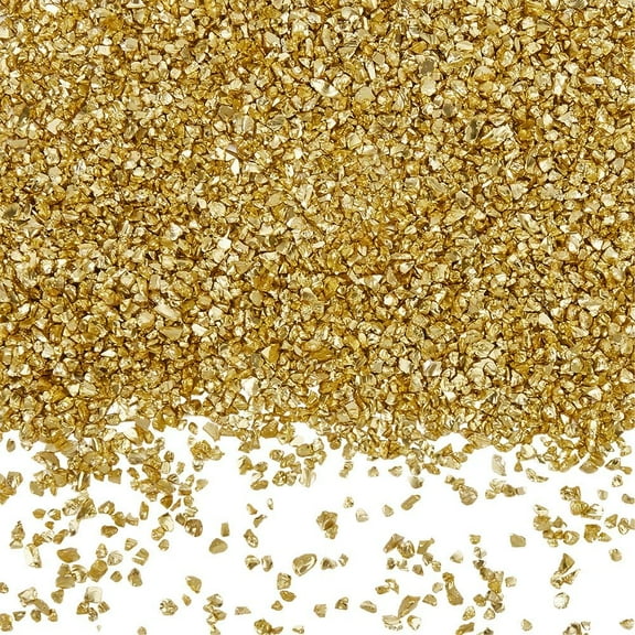 1 Box 150G Gold Glass Chips Crushed Crystals Bulk Irregular Broken Chunky Metallic Sprinkles Flakes Small Glitter Decoration Pieces for Nail Arts Vase Filler Epoxy Jewelry Making DIY Crafts