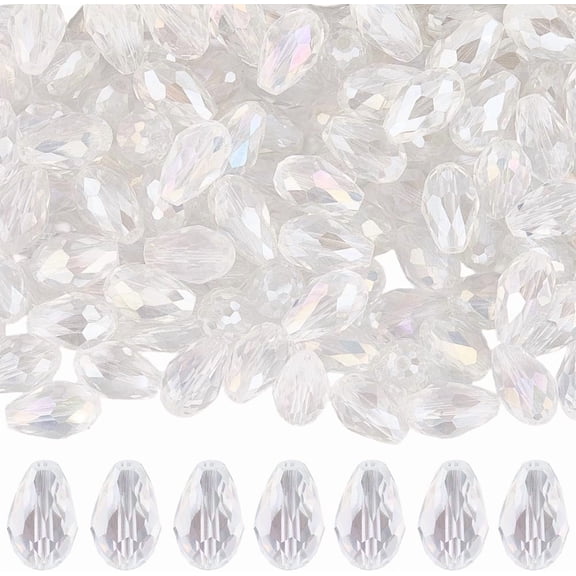 1 Box 150PCS Teardrop Glass Faceted Beads AB Color Clear Vertical Hole Suncatcher Transparent Water Drop Spacer Charms Bead