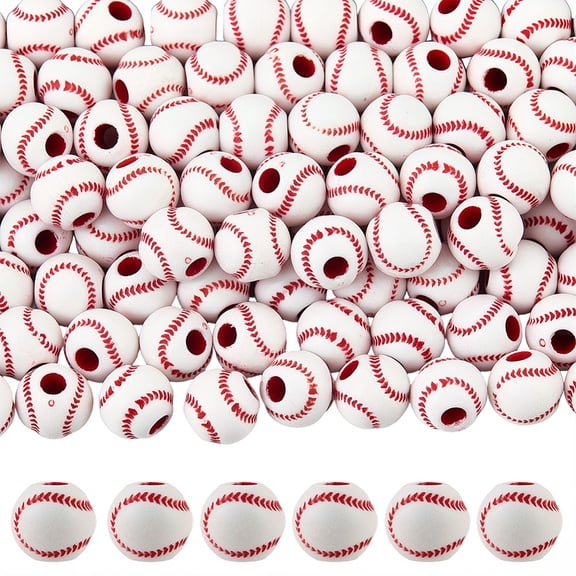 1 Box 150PCS White Baseball Beads with Holes Acrylic Round Opaque Sport Ball Softball Loose Spacer Sports Theme Bead Bulk