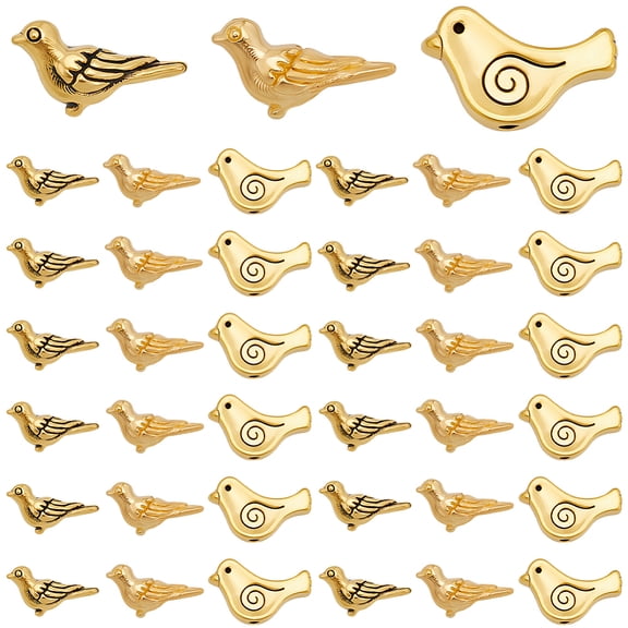 1 Box 150Pcs 3 Styles Gold Bird Beads Metal Bird Beads Bulk Tibetan Small Alloy Cute Flying Animal Loose Spacers