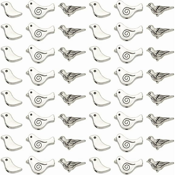 1 Box 150Pcs 3 Styles Metal Bird Beads Silver Birds Bead Bulk Alloy Tibetan Small Flying Animal Connector Spacer Charm Beads for Jewelry Making Bracelet Necklace Earrings DIY Crafts Silver