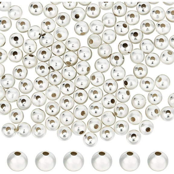 1 Box 150Pcs 5mm Spacer Beads 925 Sterling Silver Plated Smooth Round Large Hole Loose Ball Beads for Jewellery Making Bracelets Necklace Hole 1.4mm