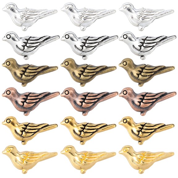 1 Box 150Pcs 6 Colors Small Metal Bird Beads Silver Animal Bead Bulk Alloy Tibetan Vintage Small Flying Birds Loose Spacers DIY