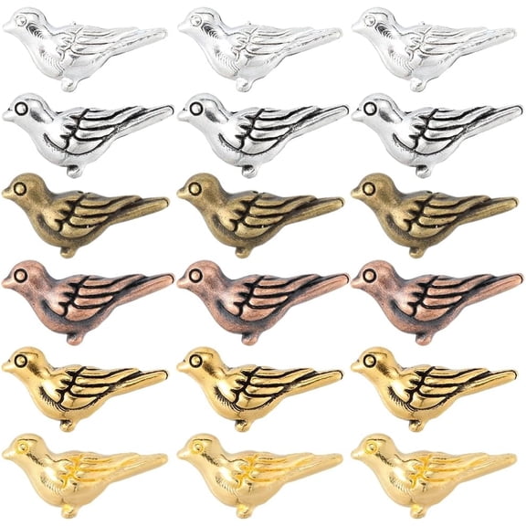 1 Box 150Pcs 6 Colors Small Metal Bird Beads Silver Animal Bead Bulk Alloy Tibetan Vintage Small Flying Birds Loose Spacers
