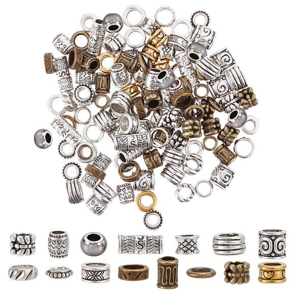 1 Box 150Pcs Dreadlocks Beads Hair Beads Large Hole Norse Beard Beads Braiding African Hair Bead Tibetan Style European Tube Beaded