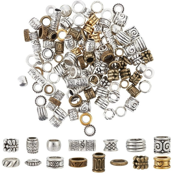 1 Box 150Pcs Dreadlocks Beads Hair Beads Large Hole Viking Norse Beard Beads Braiding African Hair Bead Tibetan Style European Tube Beaded for Jewelry Making Beading Kit Hair Braids DIY