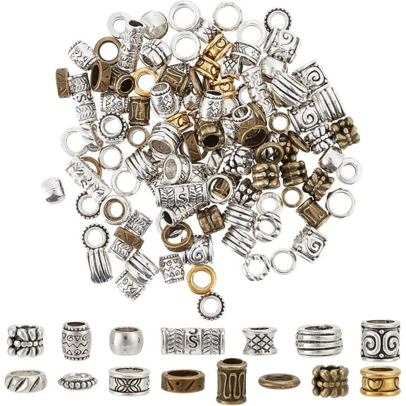 1 Box 150Pcs Dreadlocks Beads Hair Beads Large Hole Viking Norse Beard Beads Braiding African Hair Bead Tibetan Style European Tube Beaded