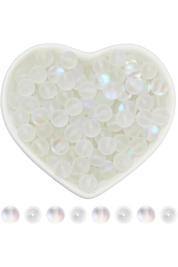 1 Box 150Pcs Moonstone Glass Beads Bulk Frosted Bead Matte 8mm Round Clear Transparent Aurora Crystal Dyed Ball Frost Spacer Loose Beads Bracelet Necklace Earring DIY Craft