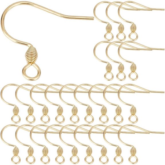 1 Box 150Pcs Real 18K Gold Plated Earring Hook Fishhook Earring Hooks Bulk French Hook Earwires with Coil Ear Wire Earrings Findings Supplies DIY Dangle Earring Crafts Real 18K Gold Plated